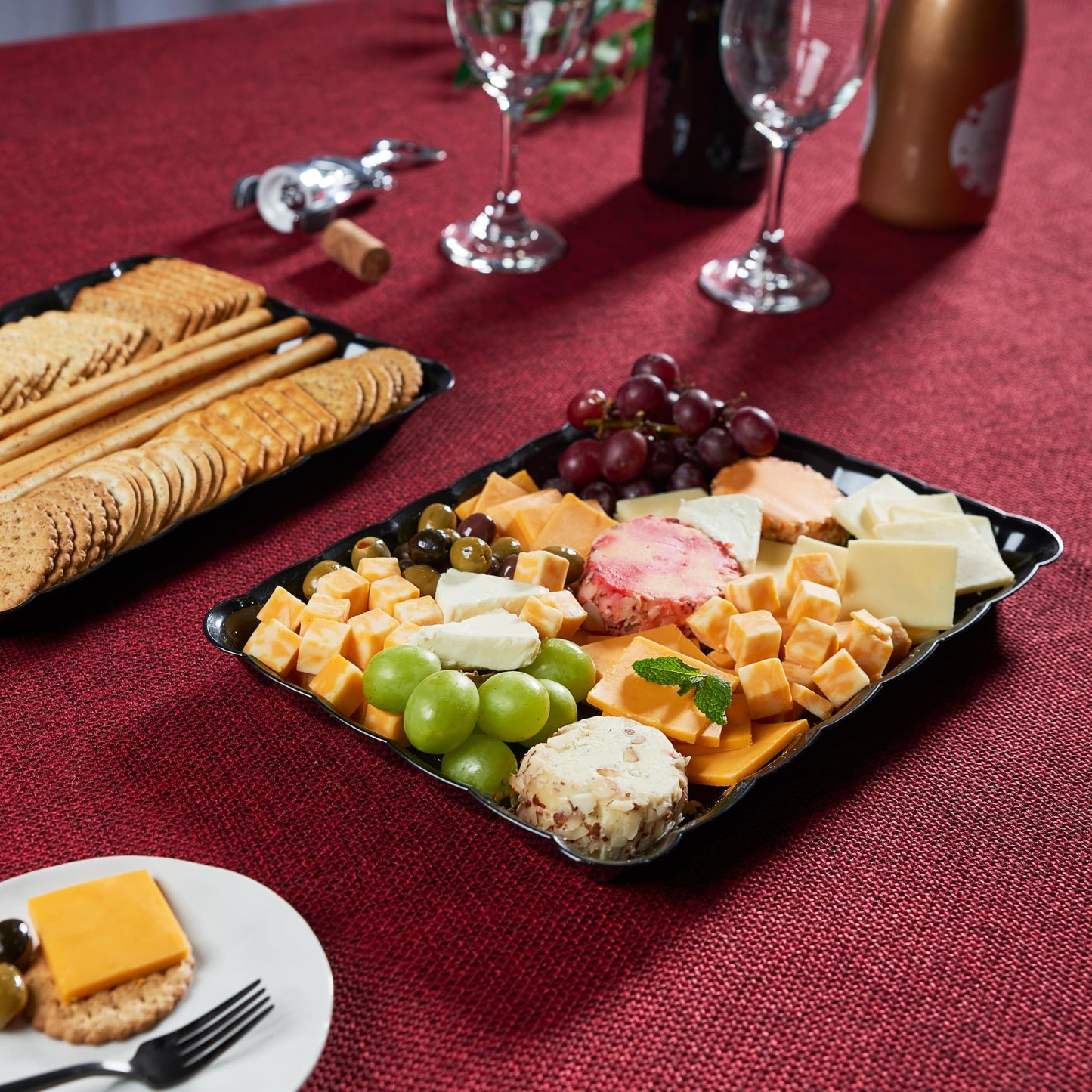 Plasticpro Plastic Serving Trays - Serving Platters Rectangle 9X13 Disposable Party Dish 4 Black Trays