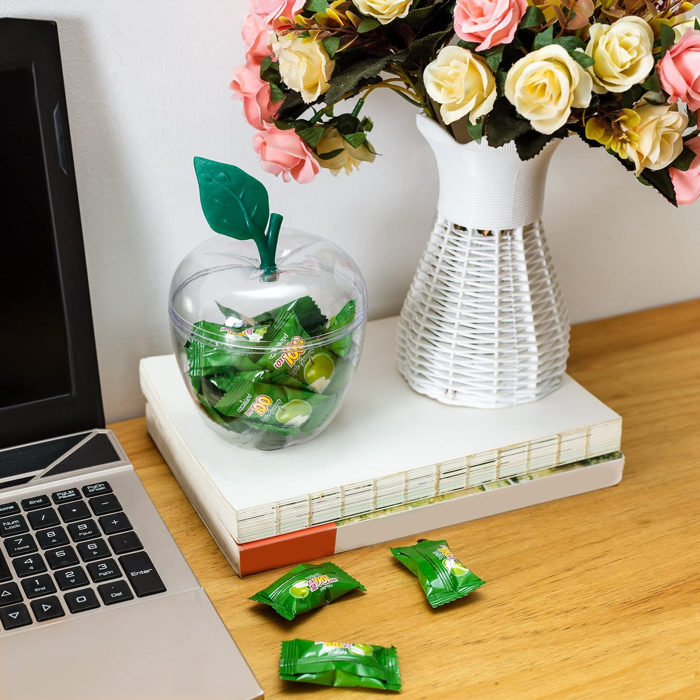 HANZE Large Clear Apple Container, Apple Shaped Candy Toy Filling Containers Jar, Back To School Teacher Appreciation Gift, Wedding Party Ornaments Christmas Decorations Supplies Favors