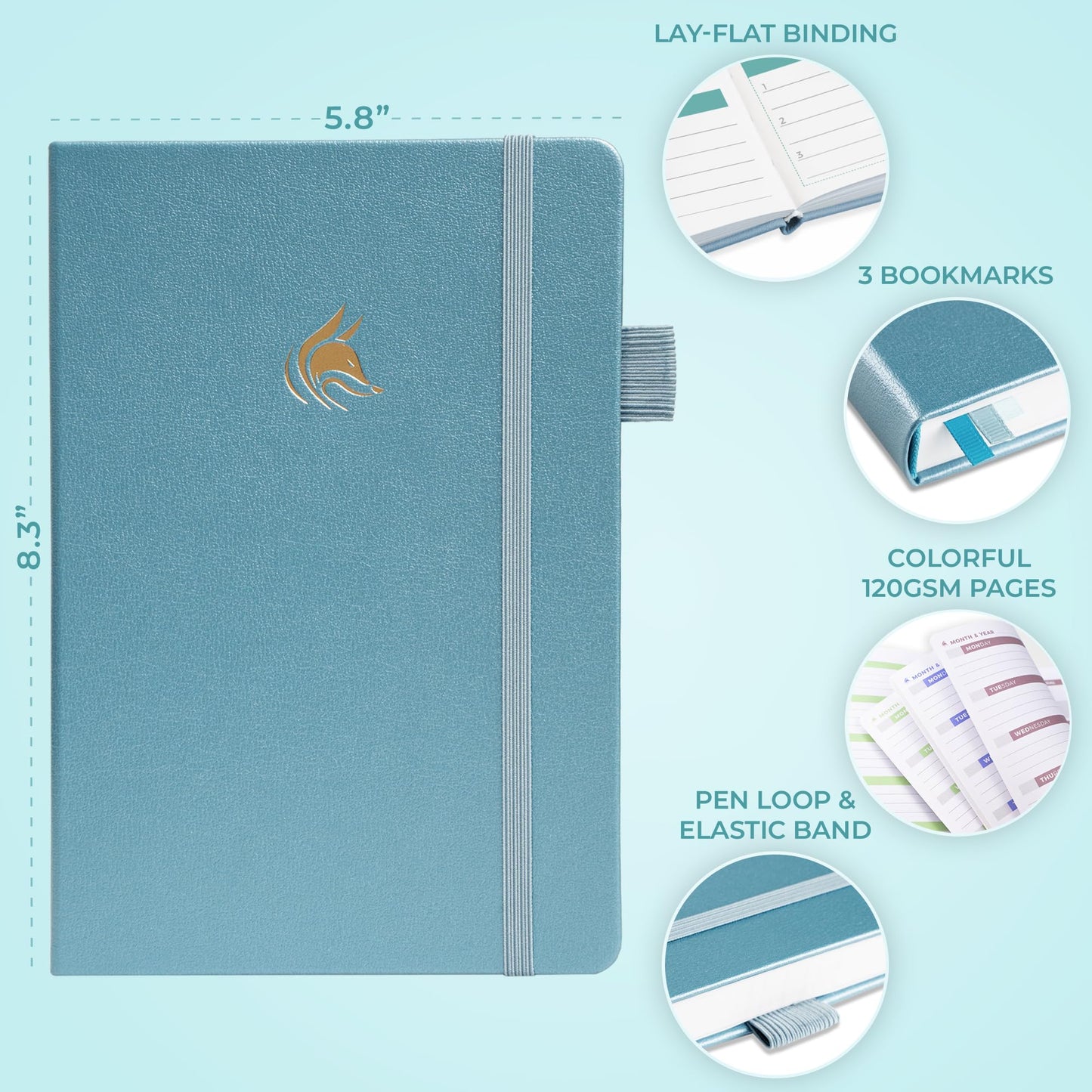 Clever Fox Planner 2nd Edition Dated Jan 2026-Jan 2027 – Colorful Weekly & Monthly Goal Setting Planner, Habit Trackers, Time Management and Productivity Organizer, Gratitude Journal, A5 (Aquamarine)