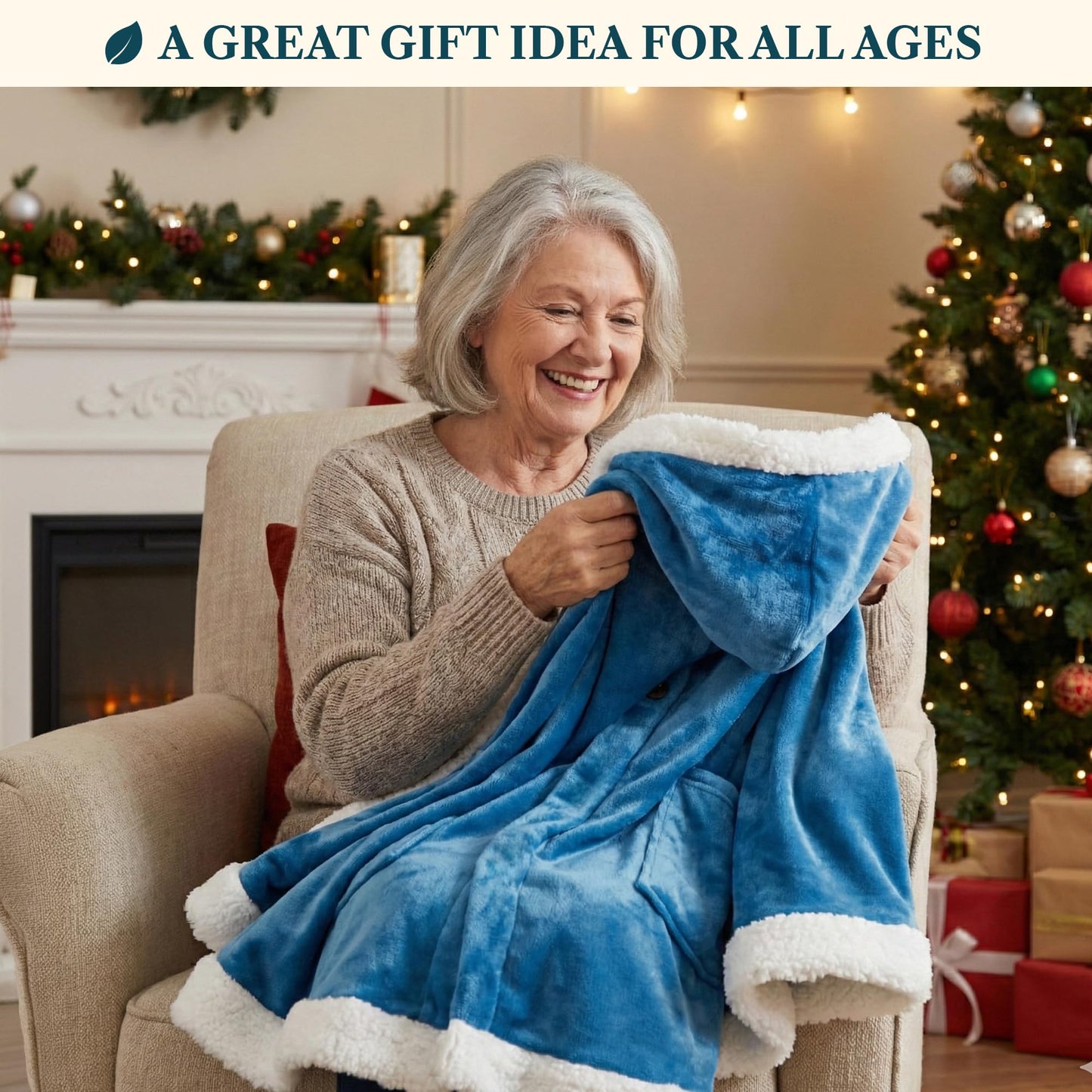 PAVILIA Hooded Blanket Poncho, Women Sherpa Fleece Shawl Wrap with Hood, Wearable Blanket Cozy Warm Poncho Cape Throw with Pockets, Gift for Elderly Mom, Turquoise Sea Blue