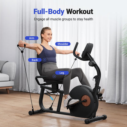 MERACH Recumbent Exercise Bike for Home, Upgraded Durable Magnetic Stationary Recumbent Bikes for Seniors Adults with Resistance Bands, Exclusive App, Adjustable Comfortable Seat, 350LB Capacity, S23