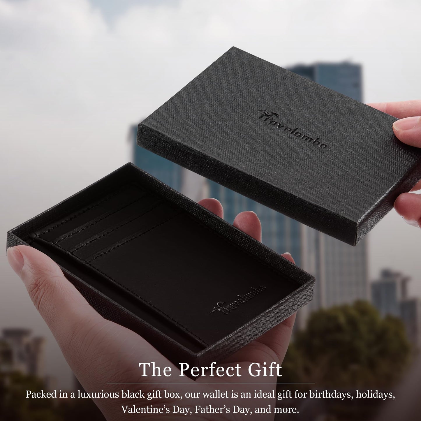Travelambo 100% Genuine Leather Wallet for Men and Women, Slim Minimalist RFID Blocking Front Pocket Credit Card Holder with Gift Box