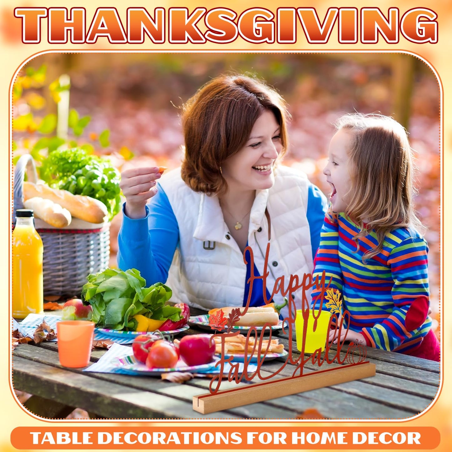 Yaocom 13.78 Inch Thanksgiving Fall Table Sign Happy Fall Y'all Metal Letter Decor Autumn Freestanding Tabletop Decoration with Wood Base Cutout Word Sign for Home Centerpiece Mantel Shelf Fireplace