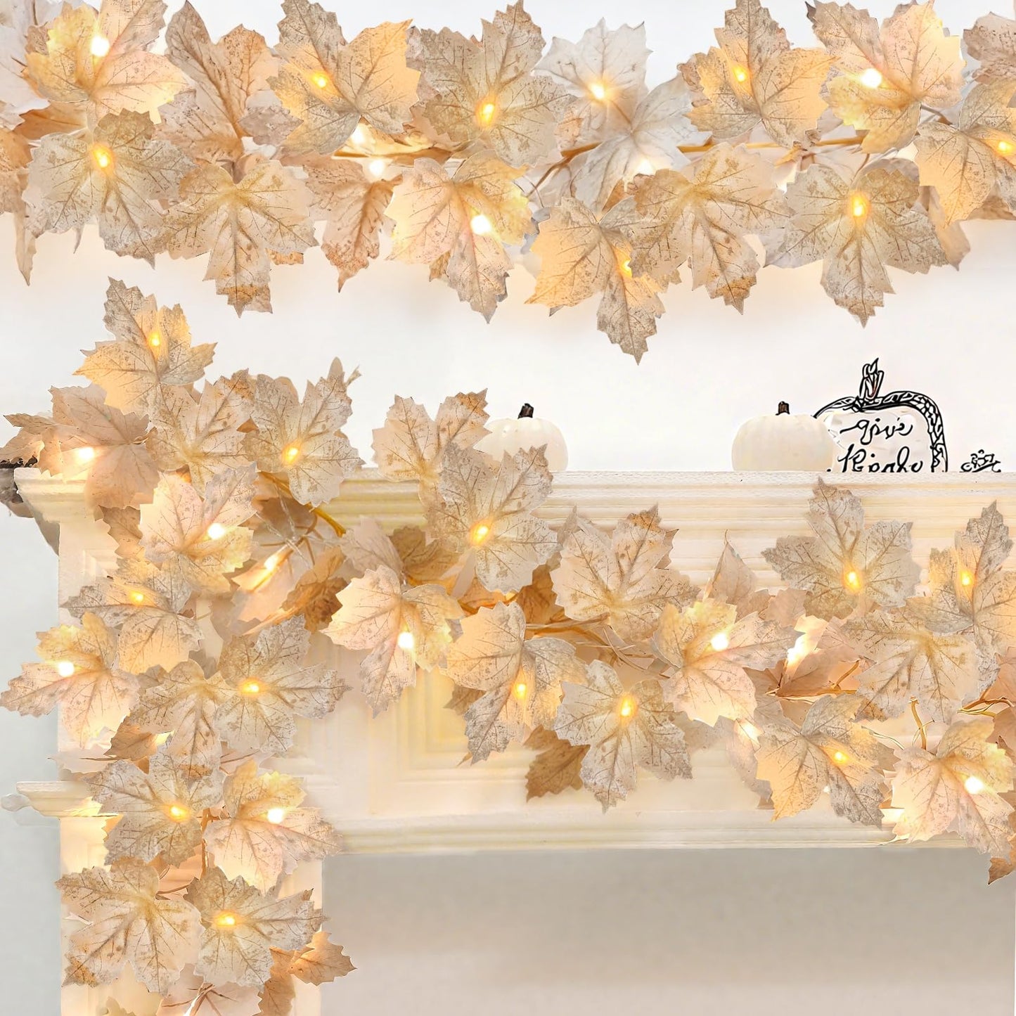 3 Pack Fall Decor - Fall Garland with Lights Fall Decorations for Home, Total 20Ft 60LED Thick Lighted Maples Leafed Autumn Garland Wedding Harvest Fireplace Party Christmas Thanksgiving Decorations