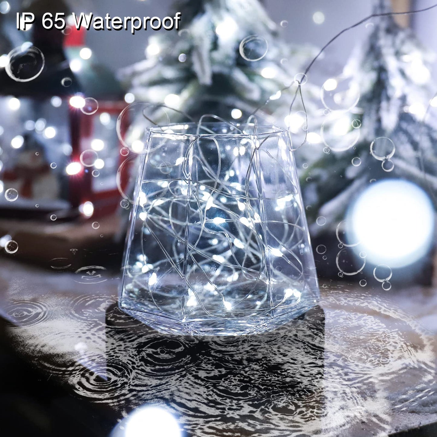 YAOZHOU Solar Fairy String Lights for Outside, Outdoor Waterproof, Cool White 2Pack Total 200LED 66Ft 8 Modes Mini Mini Small Solar Powered Lights for Christmas, Garden, Patio, Fence, Balcony