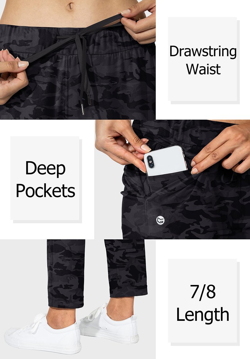 G Gradual Women's Pants with Deep Pockets 7/8 Stretch Sweatpants for Women Athletic, Golf, Lounge, Work (Black Camo, Large)