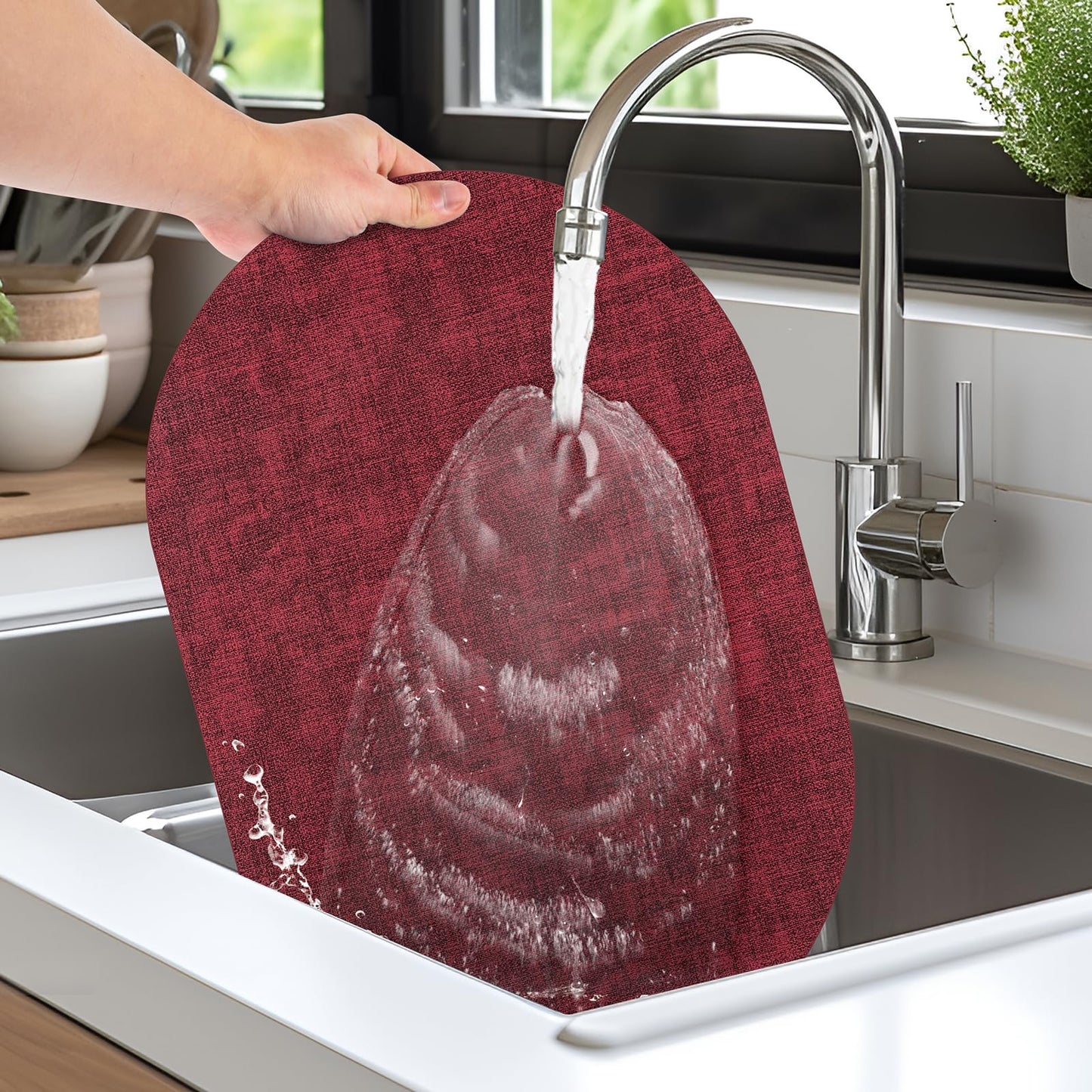BARTHKIT Placemats for Dining Table Set of 6 Non-Slip, Heat Resistant Oval Leather Placemat Double Layer, Waterproof Table Mats Easy to Clean for Kitchen Dining Room Coffee Office Table, Wine Red