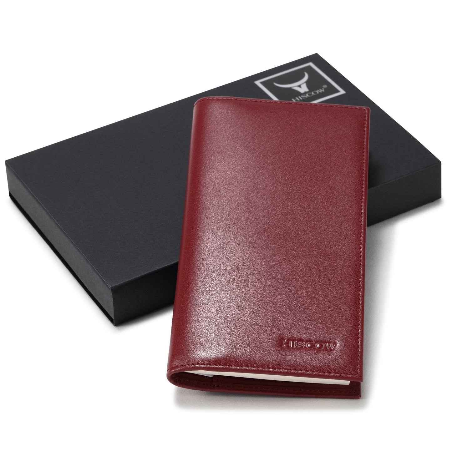 HISCOW Leather Checkbook Cover for Women & Men - Italian Calfskin (Wine Red)