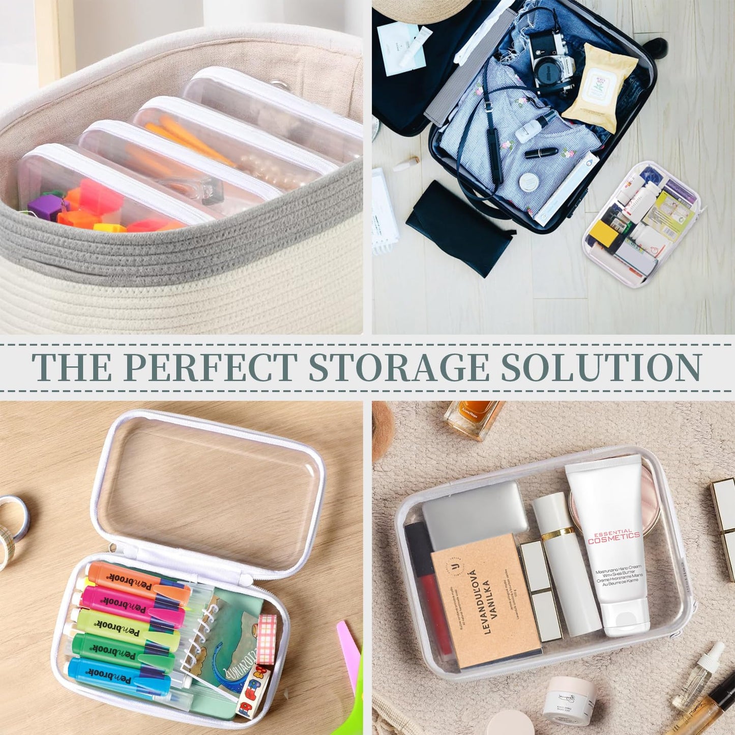 YOPCDJ 3 Pack Clear Hard Shell Zipper Case, Clear Zipper Pouches Waterproof Makeup Organizer & Travel Toiletry Bag, Plastic Pouch for Office, Home Storage, Medium Size
