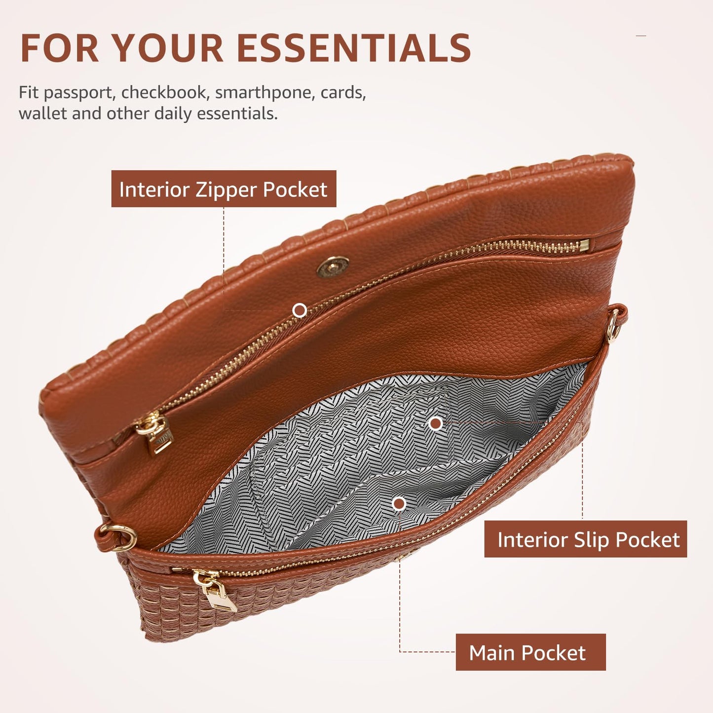 Woven Crossbody Bags for Women, Small Vegan Leather Handbags with Built-in Wallet, Slim Interlaced Shoulder Purse with Adjustable Strap