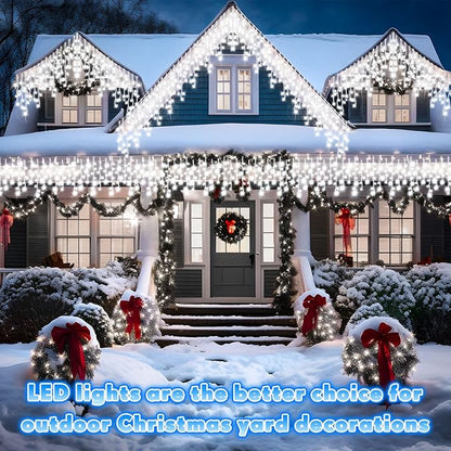 66 Ft 640 LED Christmas Icicle Lights Extra Long 8 Modes Waterproof Icicle String Light with 120 Drops, Fairy Hanging Lights Decor with Remote for Xmas Wedding Indoor Outdoor Cold White