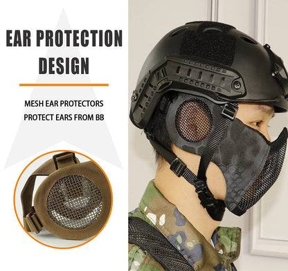 AOUTACC Airsoft Mask with Tactical Goggles,Airsoft Mask with Ear Protection, Airsoft Protective Gear Set for Adult Men Women BBS Paintball Shooting CS Survival Games Cosplay (at)