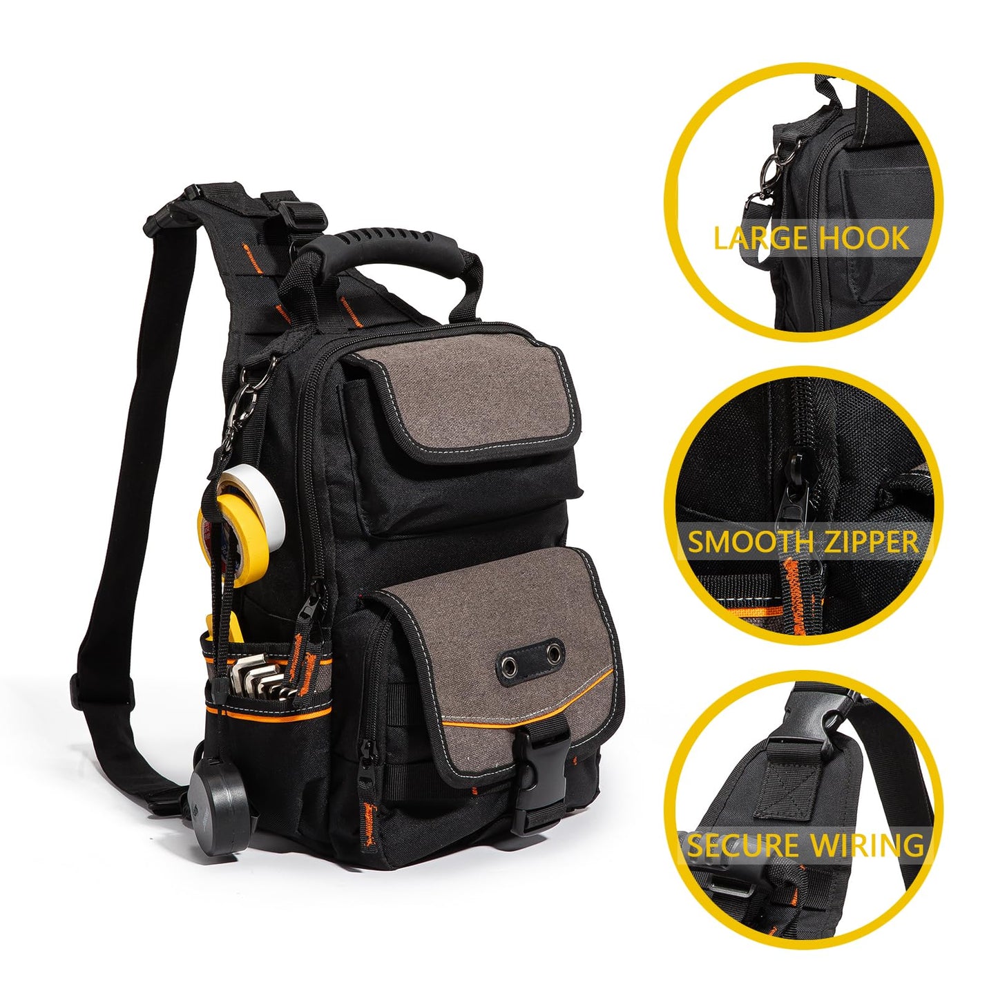 Electrician Tool Organizer Bag and Manual Shoulder Tool Bag Multifunctional Durable Canvas Portable Tool Bag Suitable for Maintenance Technicians Cable Technicians Crossbody Shoulder Carry (Bag Only)