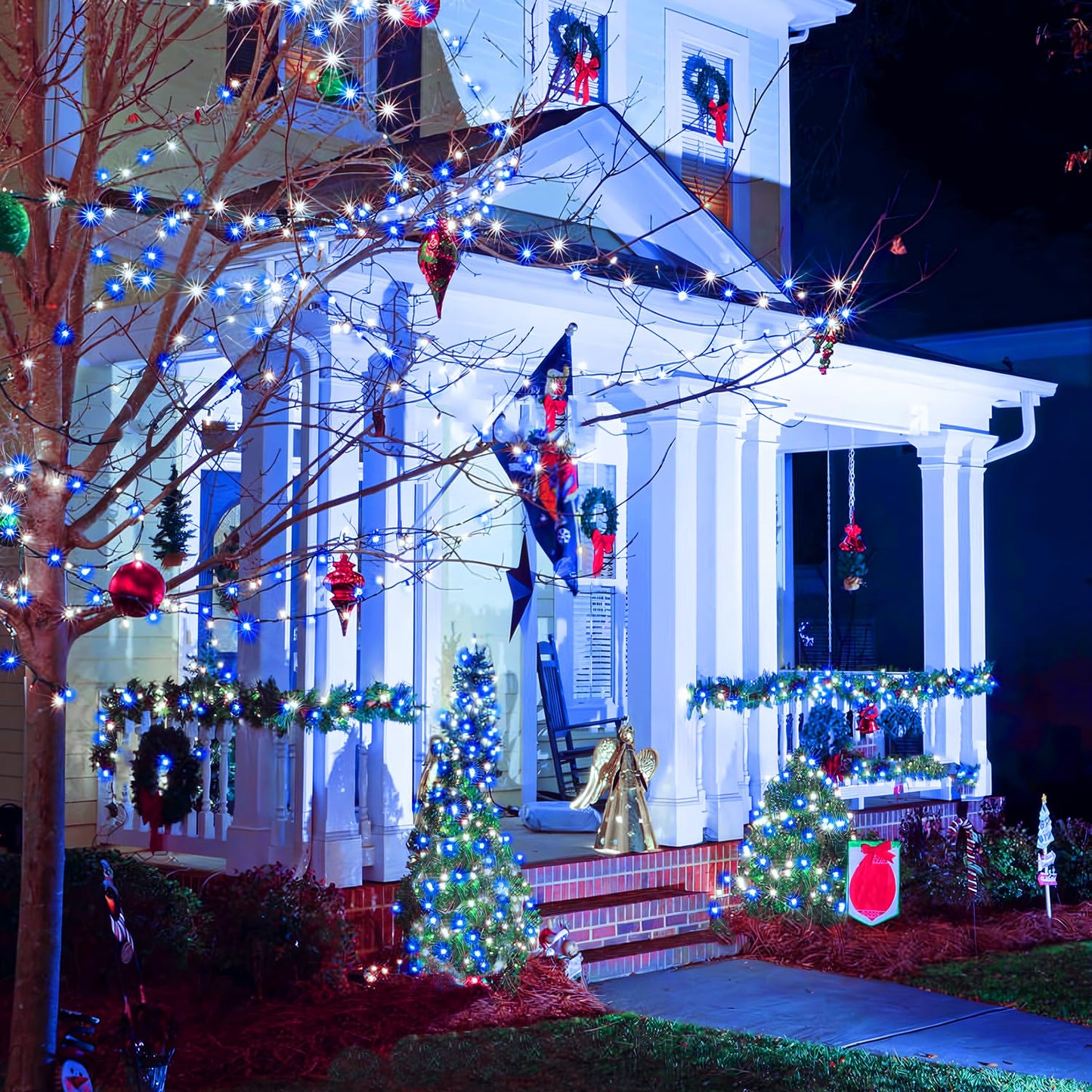 JMEXSUSS 66ft 200 LED Blue and White Outdoor Christmas String Lights, Expandable for Tree, Party, Home Decorations