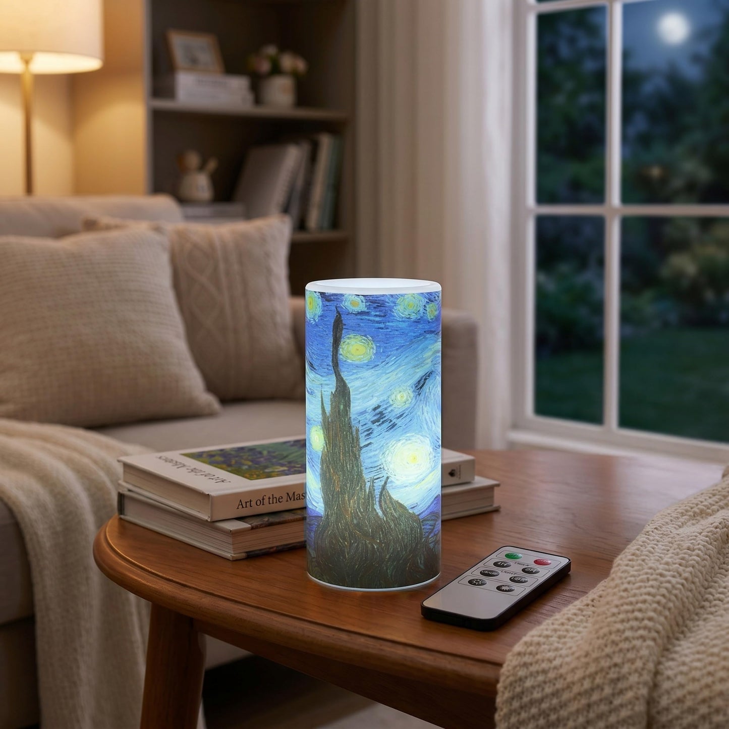 Lavish Home Flameless Candles -Van Gogh Starry Night Battery Operated Candles with Remote and Flickering Light for Home Décor