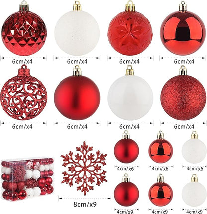 SY CRAFT 86 Pieces of Assorted Shatterproof Christmas Ball Snowflake Ornaments Seasonal Decorative Hanging Ornament Set with Hand-held Gift Package for Xmas Tree Decorations (86PCS, Red)