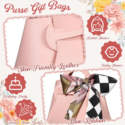 Abbylike 18 Pcs PU Leather Purse Gift Bags with Handles Ribbon Wedding Purse Party Favor Candy Boxes Treat Goodie Bag for Birthday Bridal Baby Showers Party (Pink)