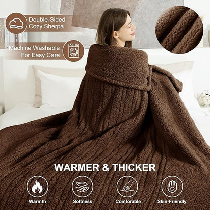 Heated Throw Blanket 50"X60"- Soft Double Sided Sherpa Electric Throw Blanket with 5 Heatings Levels & 4 hrs Auto Shut Off, Overheat Protection & ETL Certified, Gift for Women(Brown)