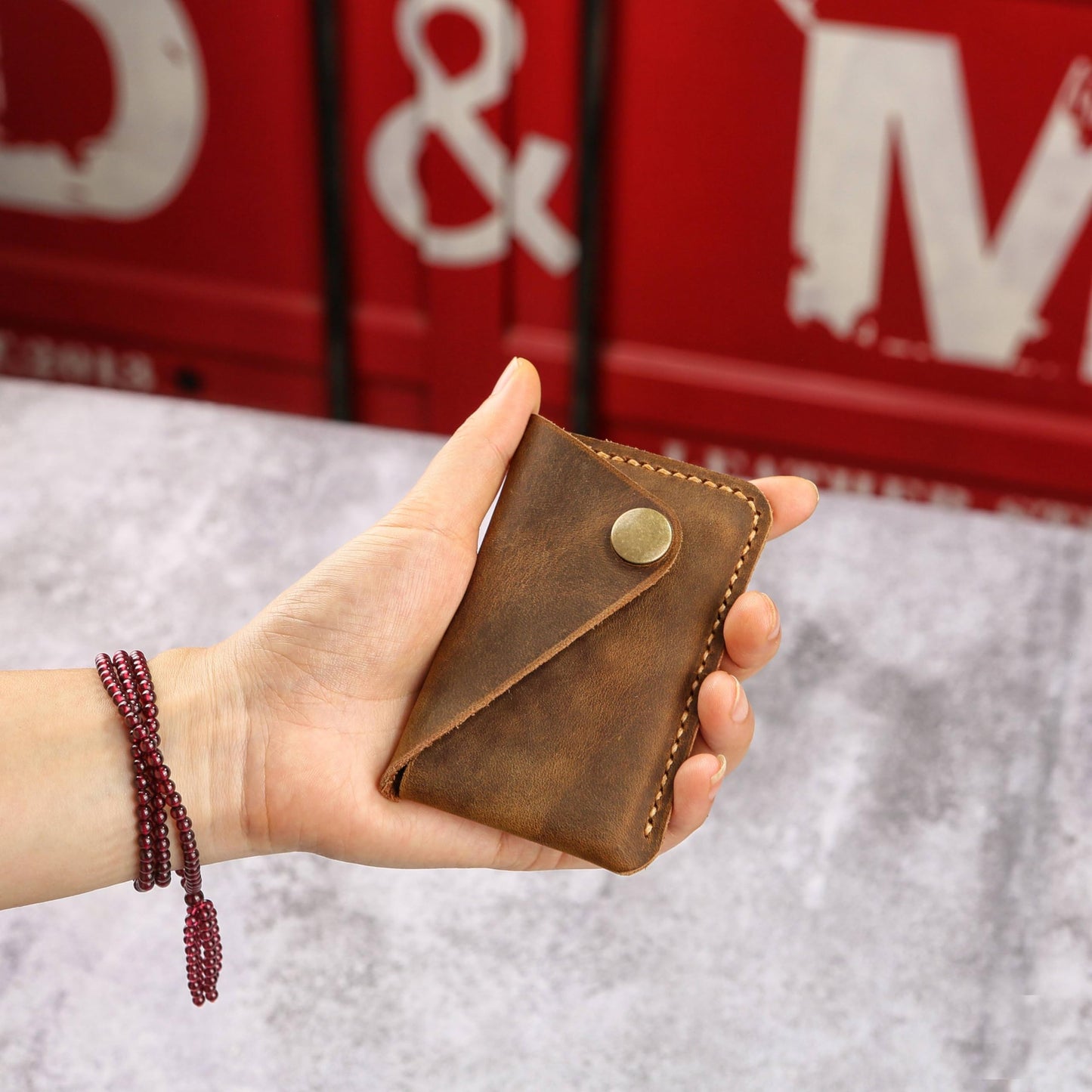 Leather credit card holder, credit card case, personalized business card holder case for men,mens slim wallet,Front Pocket Wallet - V07-LMXCFBA (Brown)