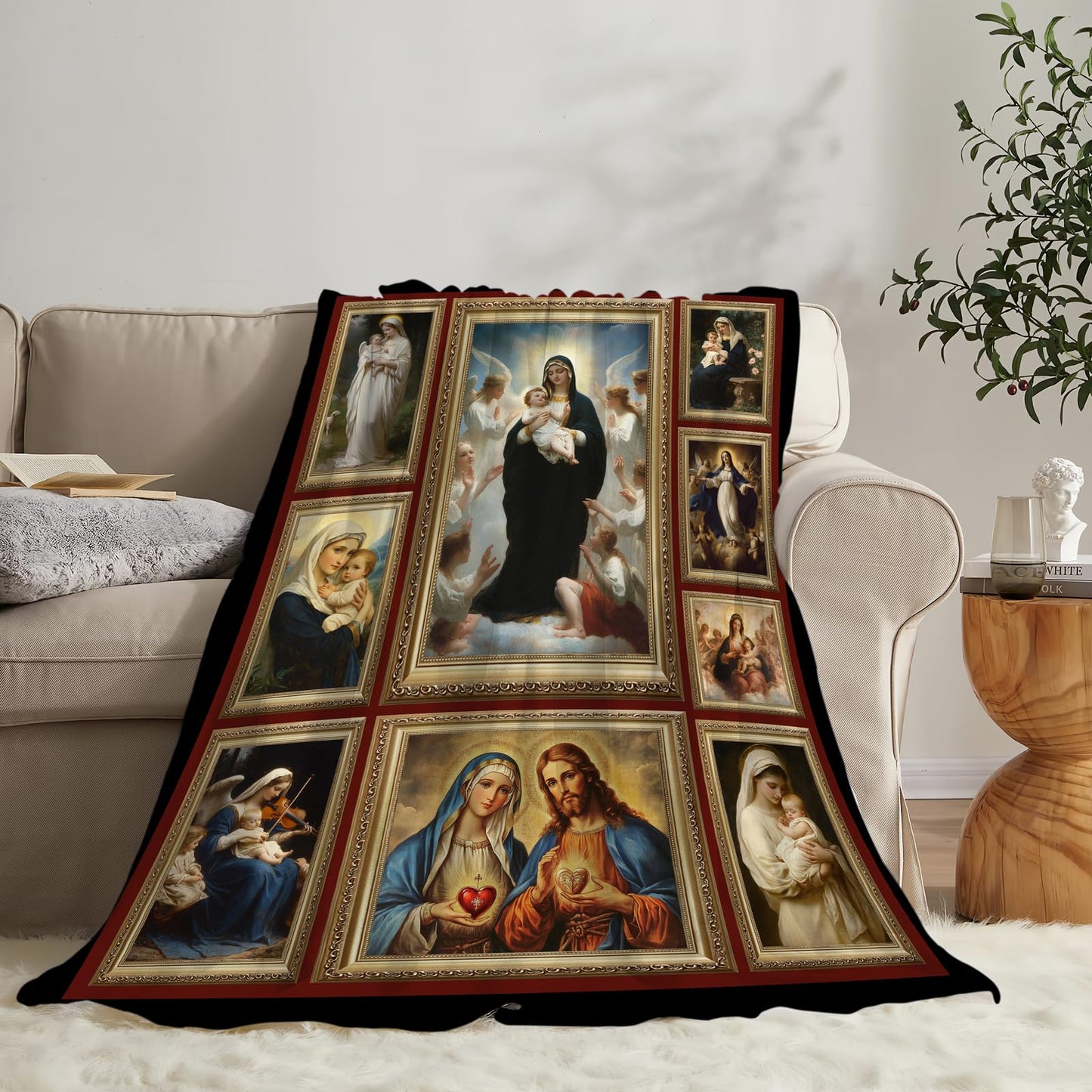 Virgin Mary Blanket Christian Catholic Mother of God Throw Blanket Soft Warm Cozy Fuzzy Plush Gifts for Girls Women Lightweight Fleece Flannel Stuff Gift for Kids Adults 50"X40"