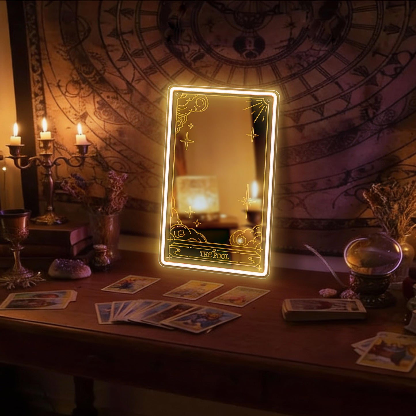 Kavaas Tarot Mirror Neon Sign -Warm White Mystical LED Neon Light for Occult Room Wall Decor, Witchy Art Spiritual Room Decor, Best Gifts for Fortune Teller, Tarot Enthusiast