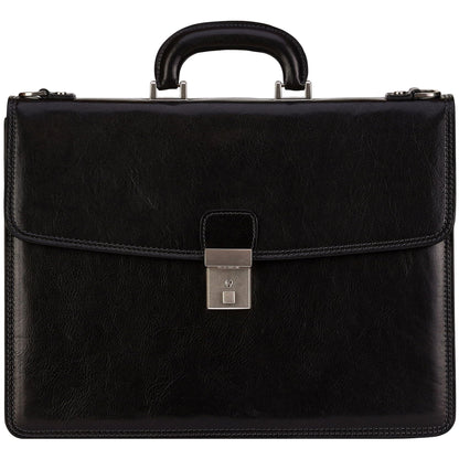 Time Resistance Leather Briefcase - Italian Handmade Leather Laptop Bag - Handbag for Men - Professional Computer Case (Black)