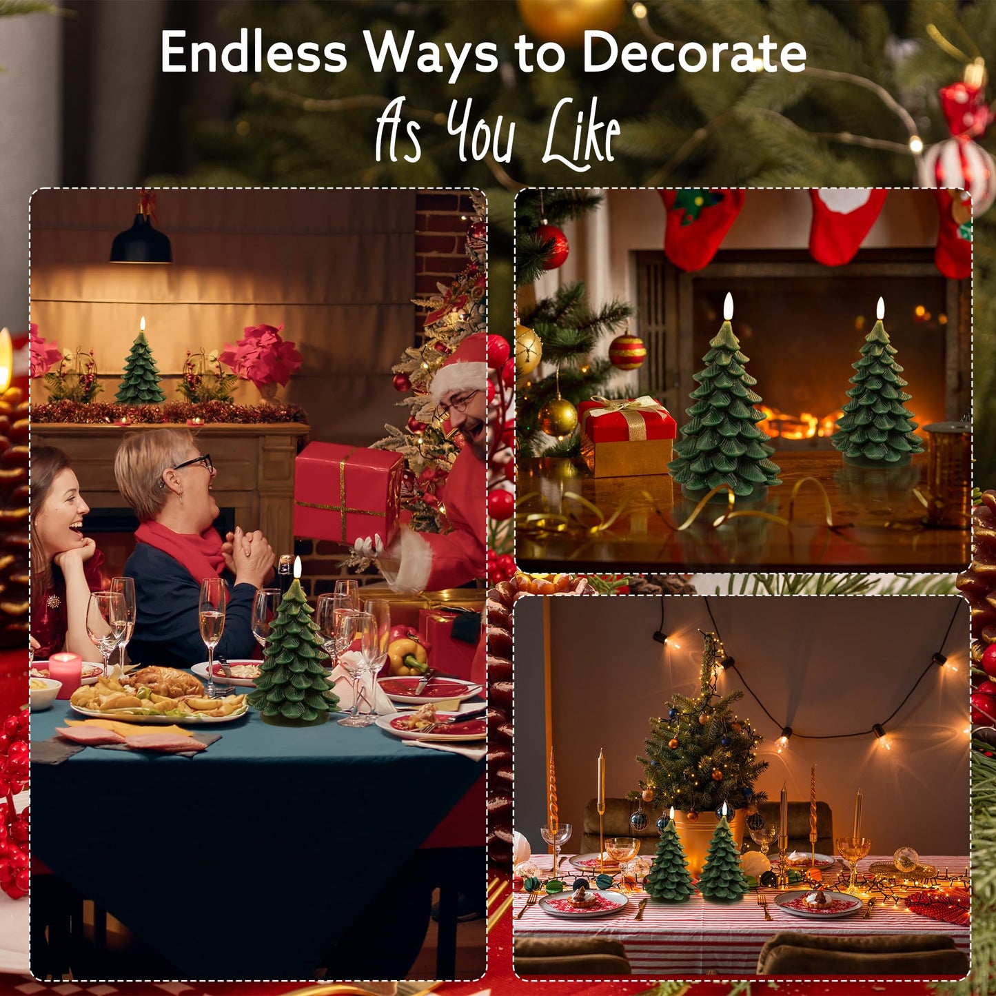 AFINETH Christmas Tree Candles with Remote, 2 Pack Green Flameless Candles Battery Operated, Real Wax Flickering Christmas Led Candle Decorations for Winter Home Holiday Xmas Gift