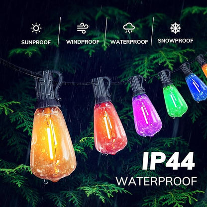 Achin 50FT Outdoor String Lights Multicolor Patio Lights Waterproof with 25+2 LED ST38 Colored Bulbs Shatterproof, Colorful String Lights for Christmas, Party, Holiday
