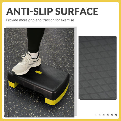 Fitvids 18" Aerobic Step Platform, Workout Stepper with Adjustable 2 Stackable Risers 3" 5.5" for Home Gym Small Space, Exercise Step, Yellow/Black