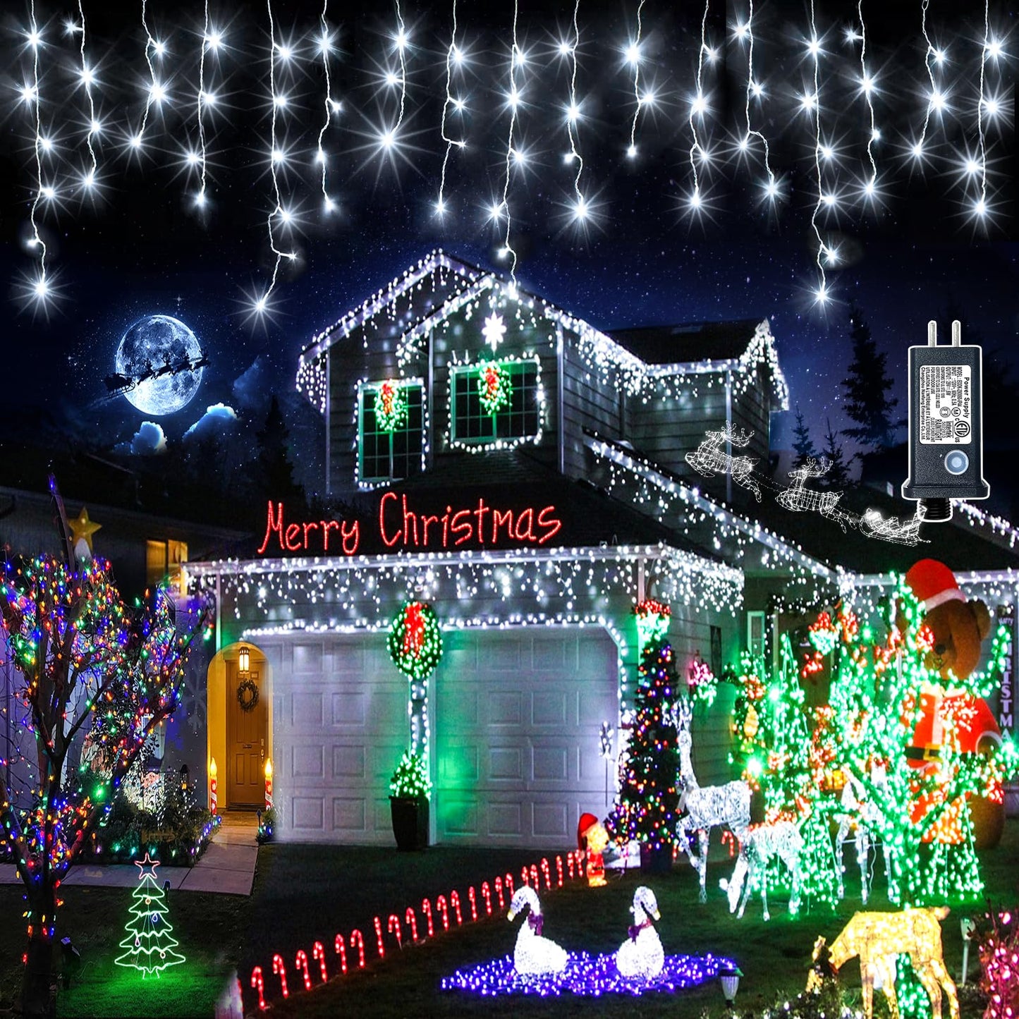Icicle Christmas Lights Outdoor - 66ft 640 LED Icicle Lights for Outside 8 Modes with 120 Drops, Waterproof Plug in Fairy String Lights for Party Holiday Wedding Christmas Decoration, Cool White