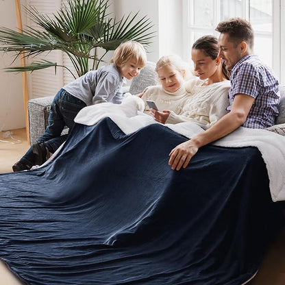 Bedsure GentleSoft Sherpa Fleece Oversized Cal King Blankets for Bed - Thick and Warm Throw for Men, Soft Fuzzy Plush Large Blanket for Winter, Navy, 112x98 Inches