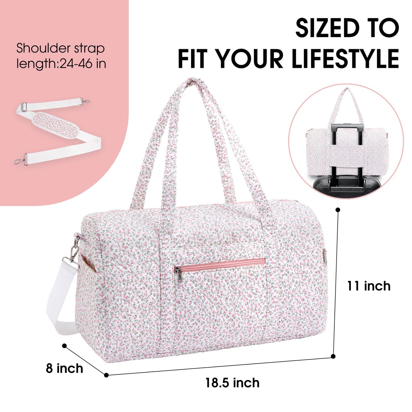 Duffle Bag, Gym Bag for Women, Quilted Duffle Bags, Travel Large Capacity Floral Weekender Bags