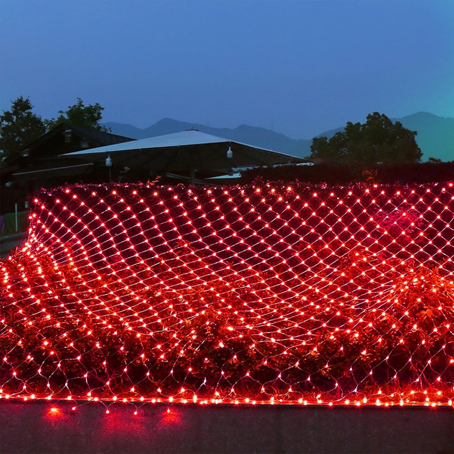 WATERGLIDE Outdoor Valentines Net Lights, 12FT x 5FT 360 LED Mesh String Light with 8 Lighting Mode, Connectable Waterproof Lights for Garden Tree Bushes, Christmas Wedding Party Decorations, Red