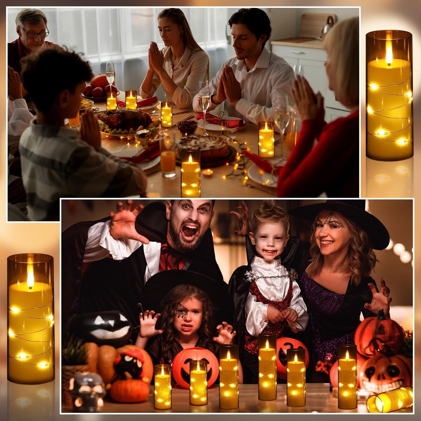 5 Pcs Christmas Pillar Flameless LED Candles 6 Inch Christmas Candles with Embedded Star String Battery Operated Flickering Candlestick for Xmas Holiday Party Wedding Decor