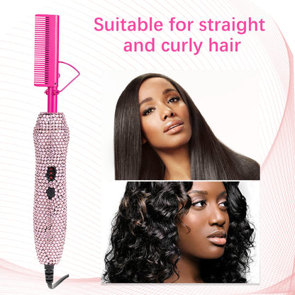 Hot Comb Hair Straightener Set for Lace Front Wigs - Heat Pressing Combs Ceramic Curling Flat Iron Electric Hot Comb for Wigs - Hair Straighteners Straightening Comb for Women Wig Installation Kit
