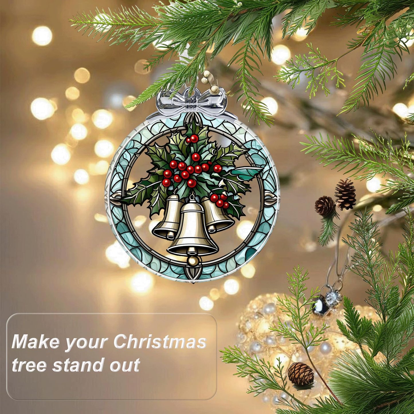 Christmas Bell Crystal Glass Hanging Ornament for Christmas Tree Decor, Christmas Ornaments Xmas Decorations, Holiday Keepsake Present Exchange Ideas