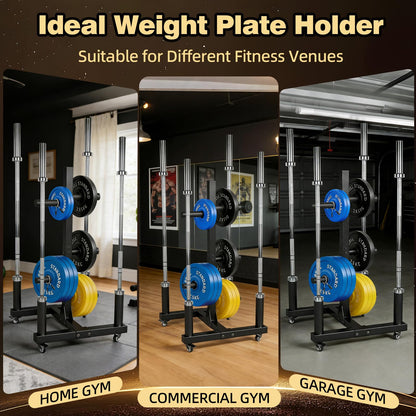 laapee Weight Plate Rack for 2-inch Olympic Bumper Plate and Barbell, Weight Tree with 800 LBS Capacity, Heavy Duty Storage Racks with 4 Barbell Holder & Lockable Wheels for Home Gym Garaage Gym