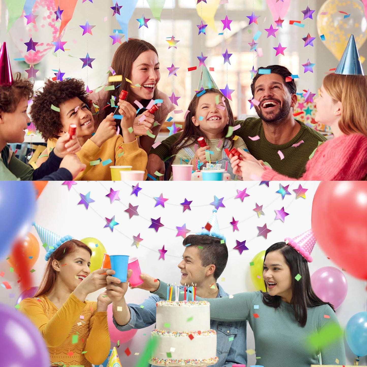 Patelai Glitter Star Garland Banner 2026 Graduation Decor 130 Feet Star Hanging Banner Twinkle Backdrop for Party Birthday Classroom Wedding Supplies(Iridescent Purple)