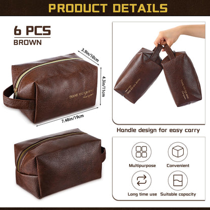 Clysee 6 Pcs Father's Day Leather Appreciation Toiletry Bags Gifts Travel Shaving Cosmetics Bags for Dad Men Gifts(Brown)