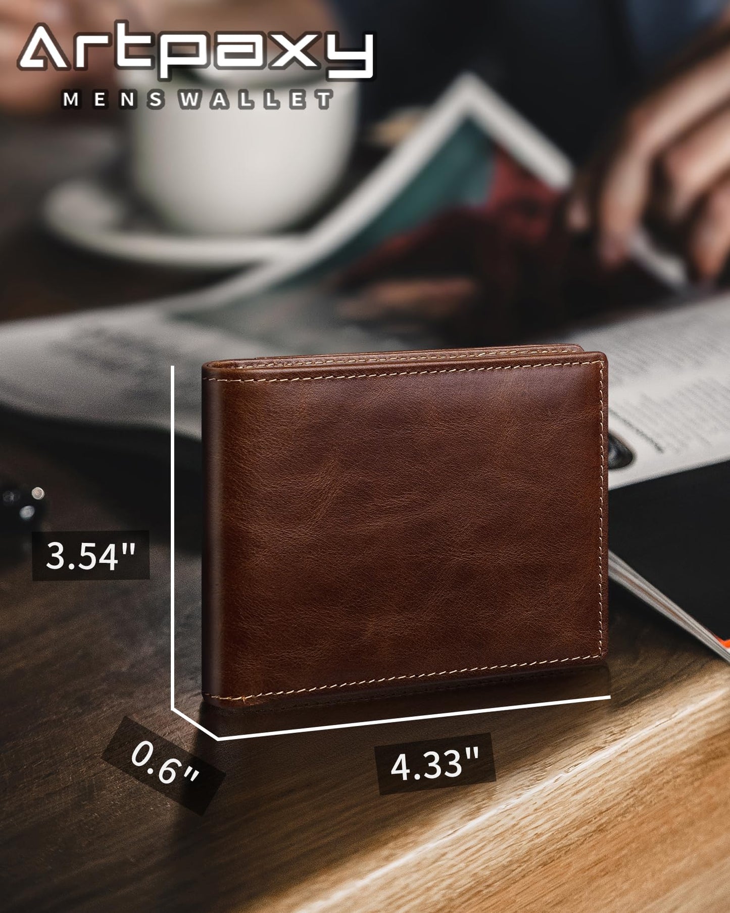 Artpaxy Mens Wallet Bifold Genuine Leather RFID Blocking Wallet for Men with 2 ID Windows 12 Card Holders 2 cash pockets 1 Gift Box