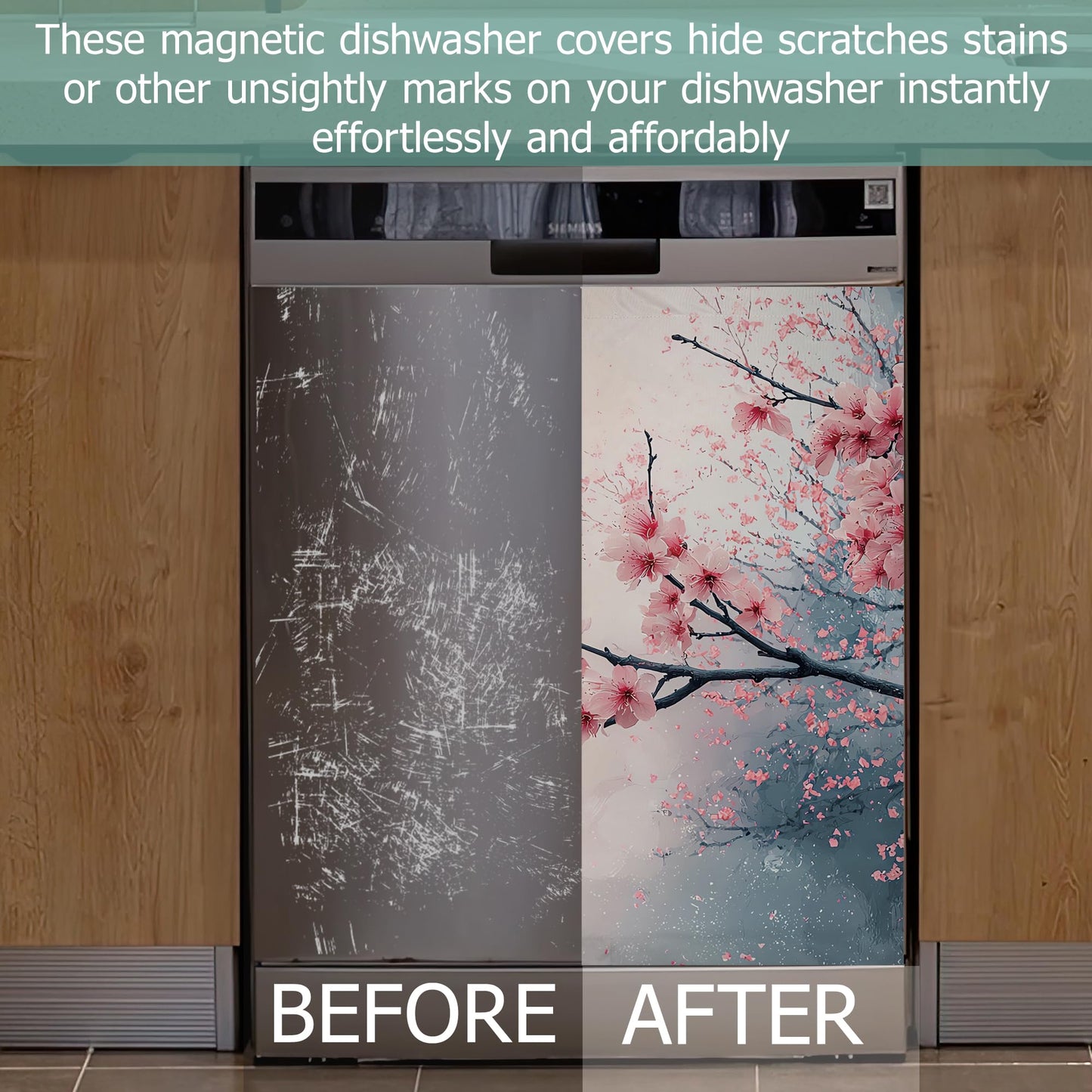 Cherry Blossom Refrigerator Magnet Cover,Pink Flowers Washable Dishwasher Magnets Decorative Cover,Home Kitchen Decorative Dishwasher Front Panel Cover 23x26 Inch