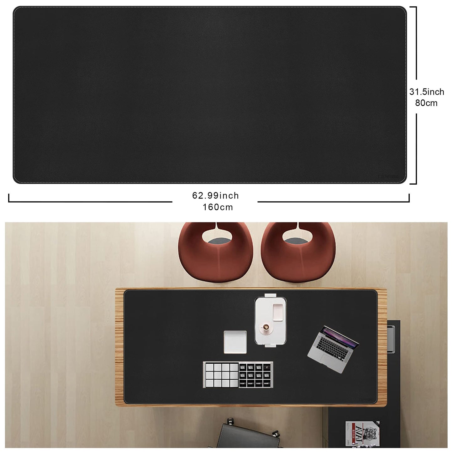 CENNBIE Leather Desk Mat, 63" x 31.4" Extra Large Desk Pad Blotter Protector, Extended Non-Slip Mouse Pad, Waterproof PU Leather Desk Mat on top of desks Large for Office and Home (Black)