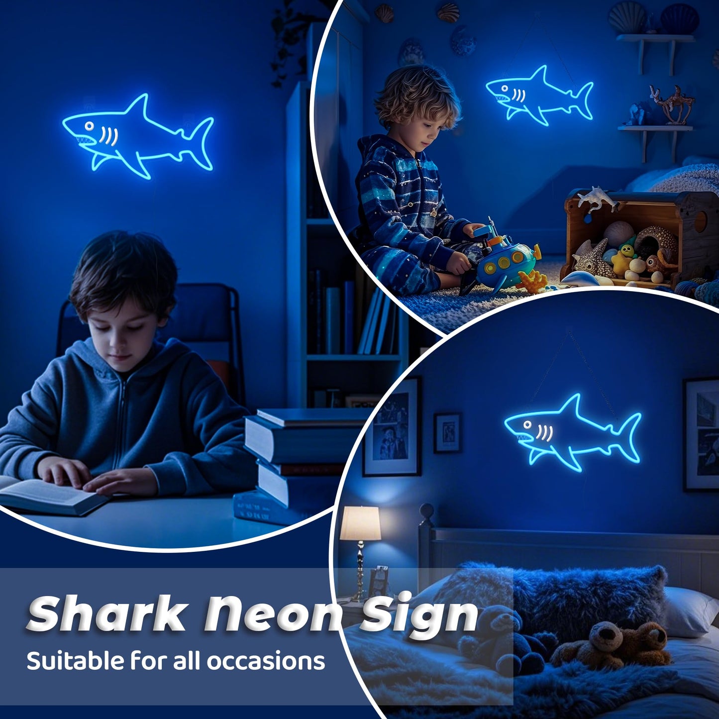 CoolGift Mart Shark Neon Sign, Dimmable LED Shark Light Animal Wall Decor, Christmas Gift White Elephant Gifts for Boys Men, Bedroom Living Room Man Cave Home Decoration With USB Powered