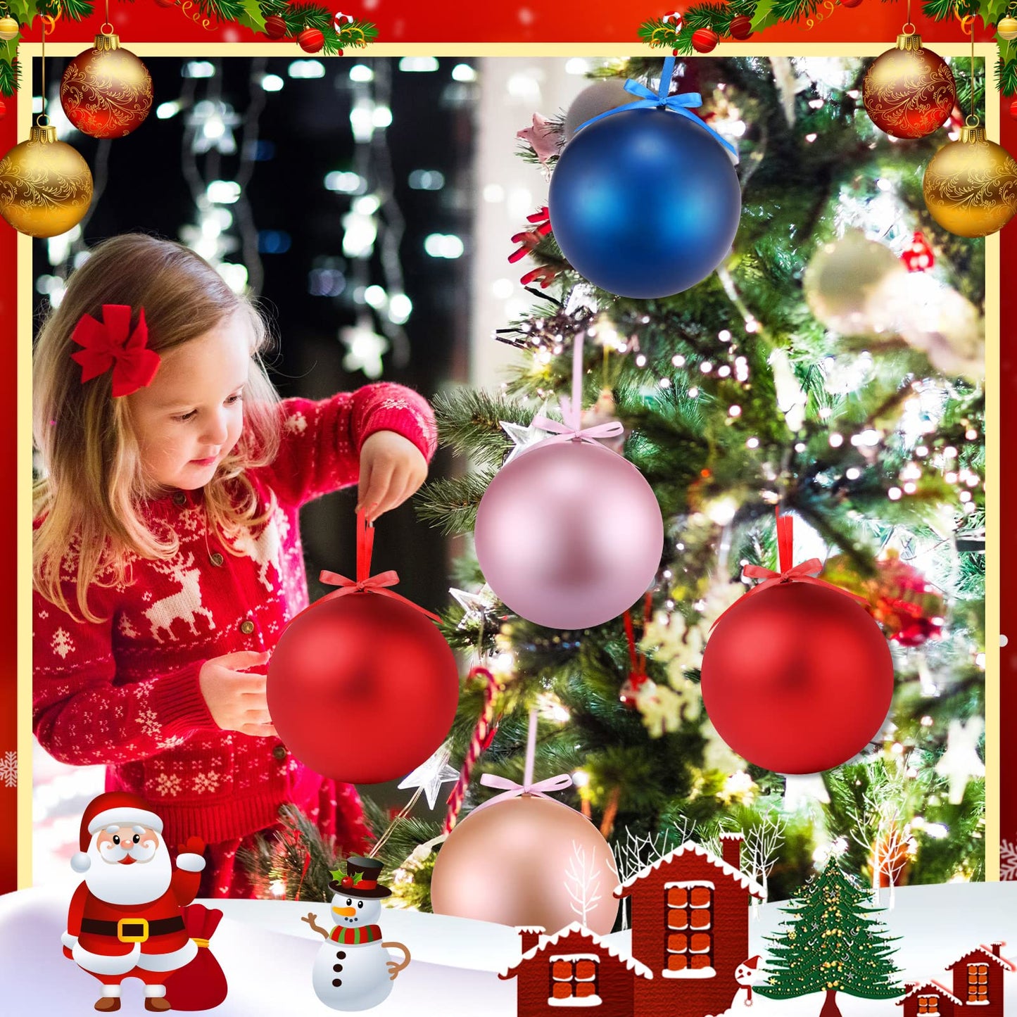Weysat 2 Pcs 8 Inch Extra Large Fillable Christmas Ball Ornaments Giant Matte Red Plastic Christmas Tree Ornaments Balls with Hanging Ribbons for Outside Lawn Yard Tree Decorations