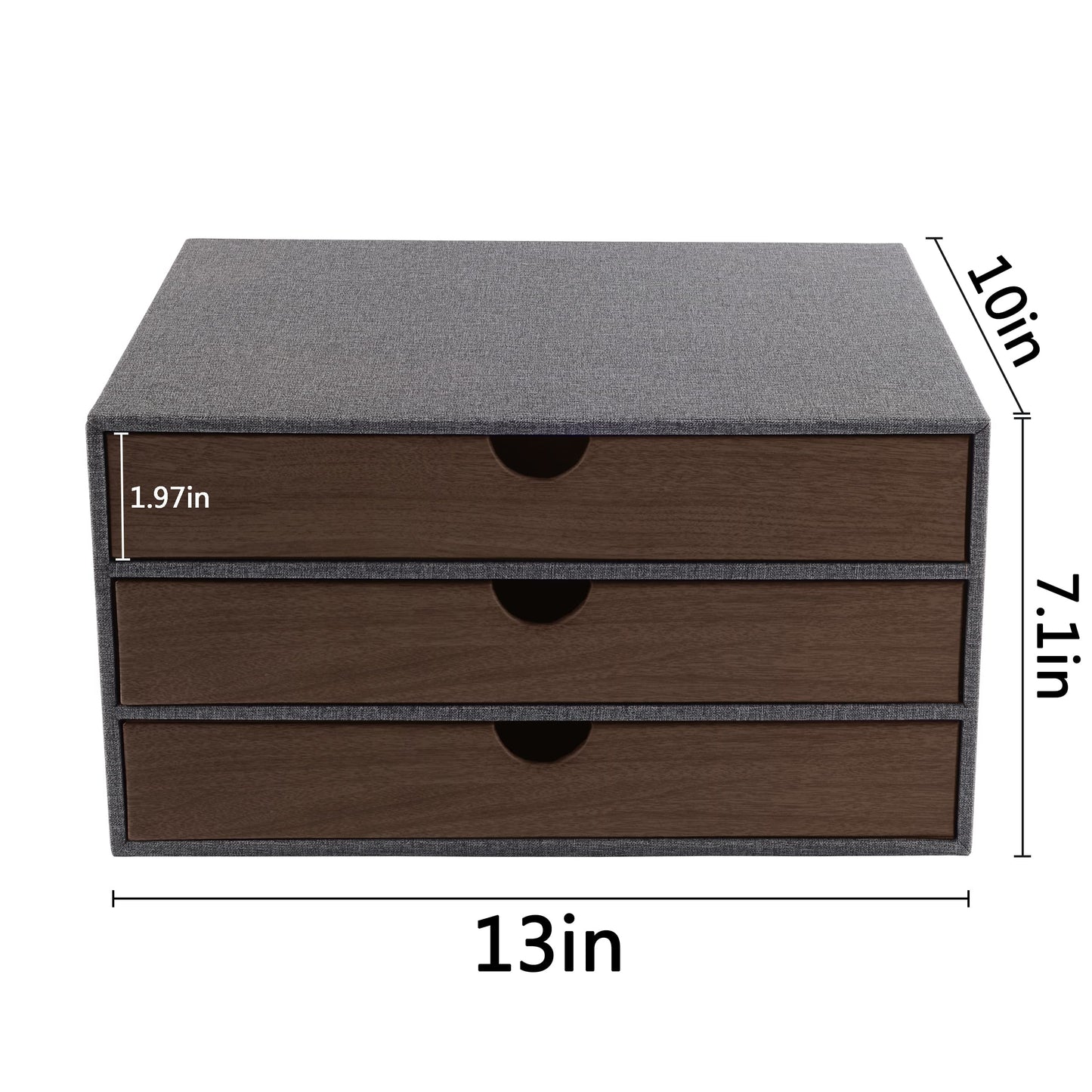 RHCSZ Cloth-effect Faux Leather Desk Organizer File Cabinet Executive Office Supplies Desktop Filing A4 Contract Document Stackable Storage Box with 3 Drawers (Grey)