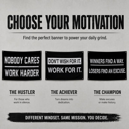 Nobody Cares Work Harder Motivational Banners Kit Three Different Incentive Flags for Gym Office Garage Decor Indoor/Outdoor Poster Style Banner with 4 Grommets - Heavy-Duty 13oz Vinyl(3 x 5 FT)