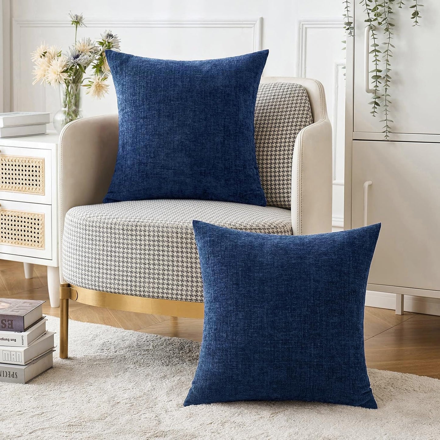 MIULEE Pack of 2 Couch Throw Pillow Covers 16x16 Inch Spring Soft Navy Chenille Pillow Covers for Sofa Living Room Solid Dyed Pillow Cases