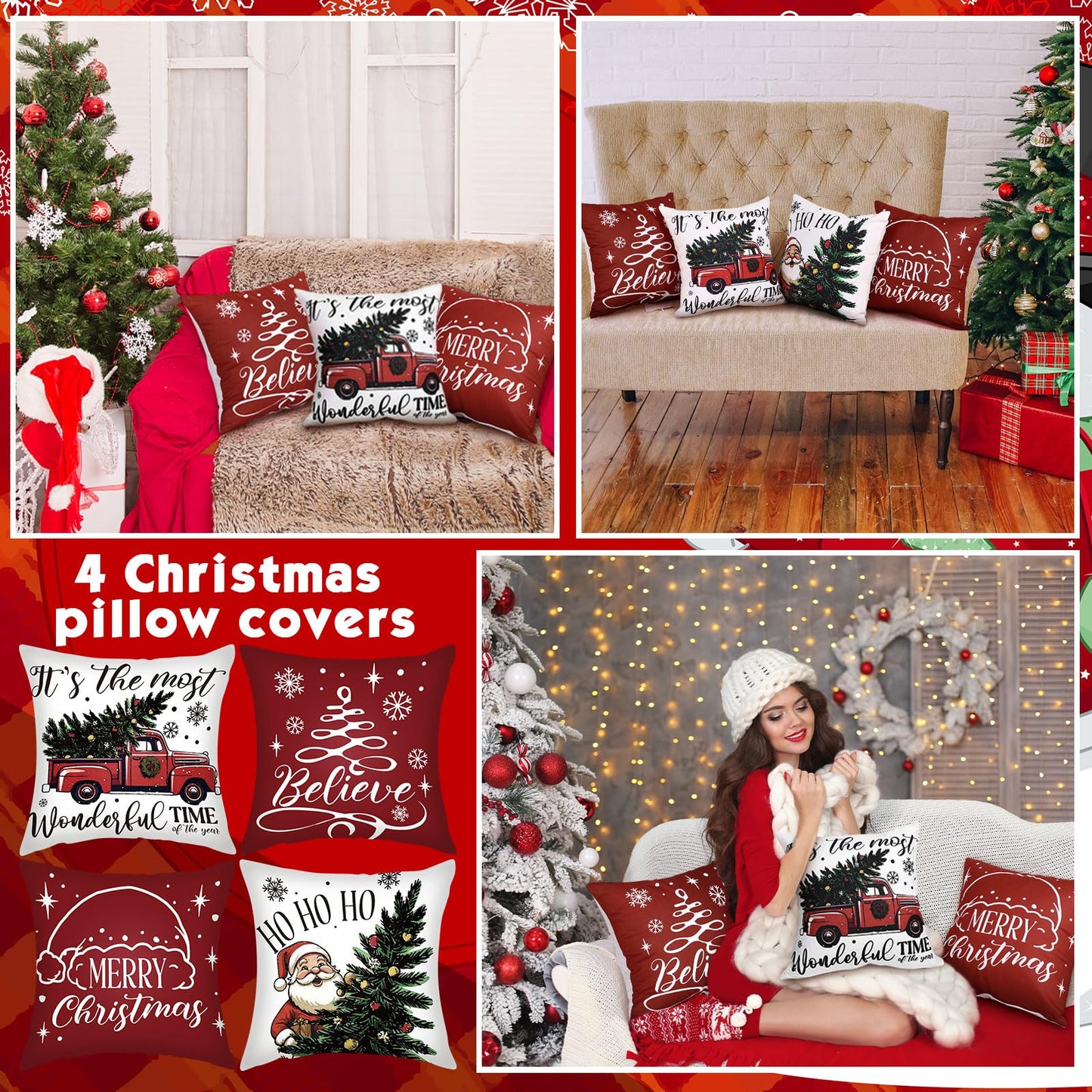 GlikCeil Set of 16 Winter Pillow Covers 18 x 18 Inch Seasonal Throw Pillow Covers Christmas Holiday Pillowcases Decorative Cushion Pillowcases for Farmhouse Home Couch Sofa Decor