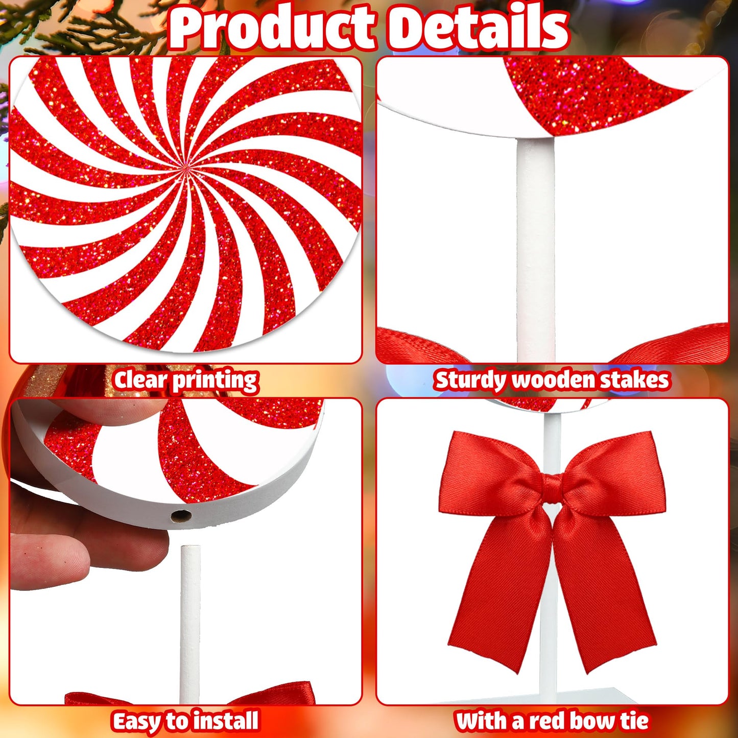 Christmas Wood Tabletop Decor Candy Standing Wooden Table Sign Red Christmas Tiered Tray Decor Rustic Xmas Candy Centerpieces for Xmas Holiday Party Home Kitchen Decors, 4 Pcs