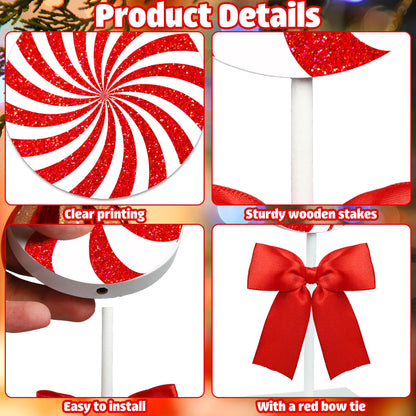 Christmas Wood Tabletop Decor Candy Standing Wooden Table Sign Red Christmas Tiered Tray Decor Rustic Xmas Candy Centerpieces for Xmas Holiday Party Home Kitchen Decors, 4 Pcs